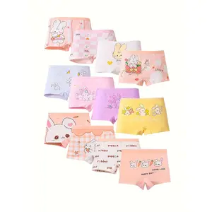 12-Pack Cotton Girls' Boxer Briefs - Cartoon Pattern, Comfortable Soft Knit Underwear, Mid Rise with Stretch (95% Cotton, 5% Spandex) Children, All-Season Medium Support Pants Pastel Color Panties Cute
