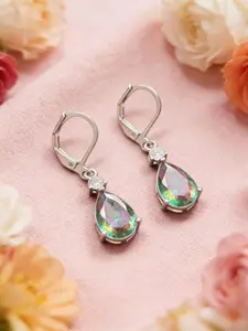 Rainbow Color Changing Topaz Hoop Earrings, Geometric Design, Stainless Steel Material, Elegant Style, All Seasons Wear