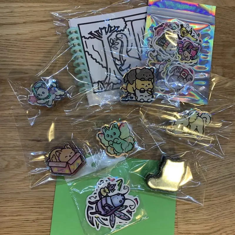 Art Bundle - Acrylic Paper Clips, Stickers, and Mini Coloring Book