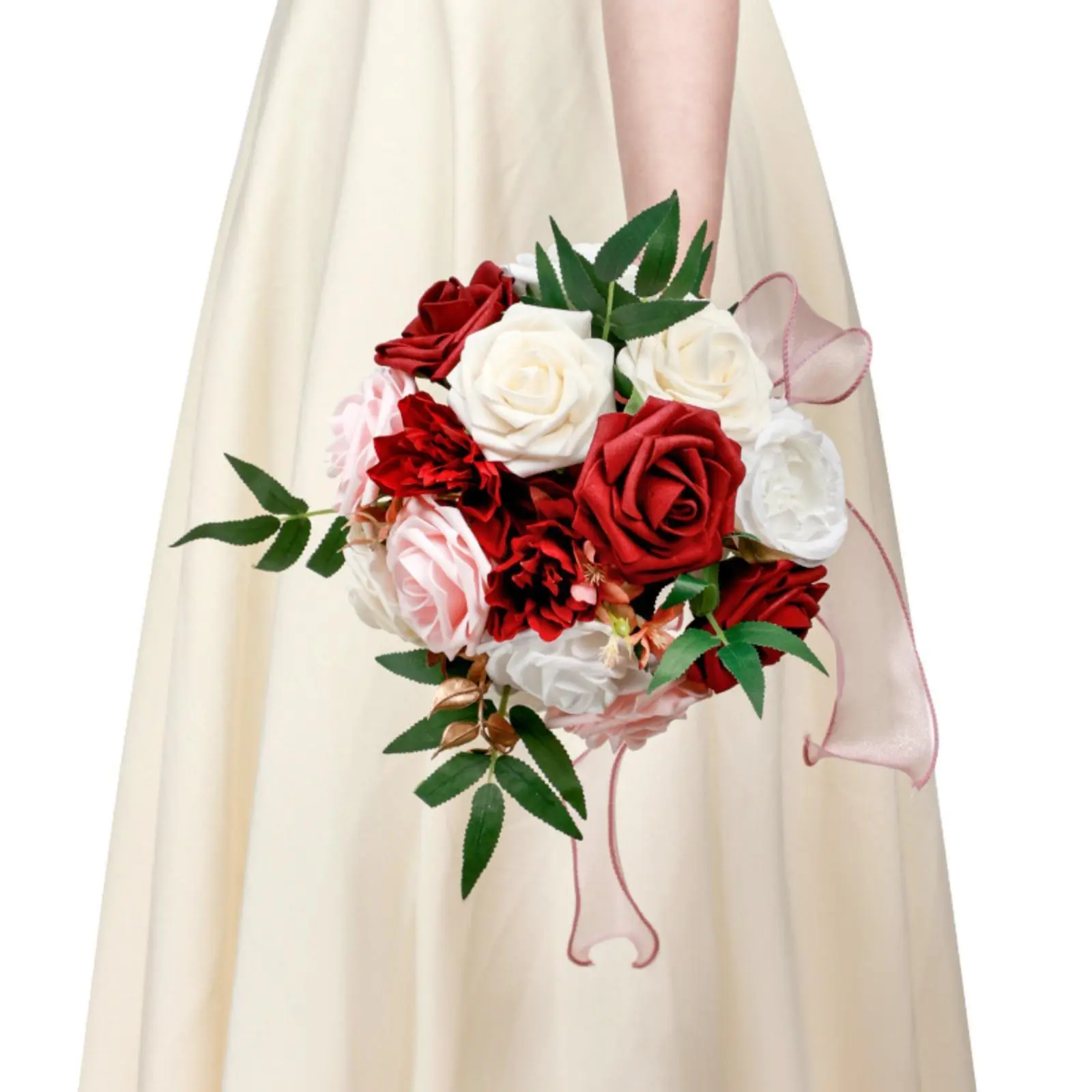 Realistic Restorable Handmade Silk Rose Bouquet - Decorative Flower for Wedding Decoration, Bridesmaid Ornament, Indoor Home Decor & Photo Prop
