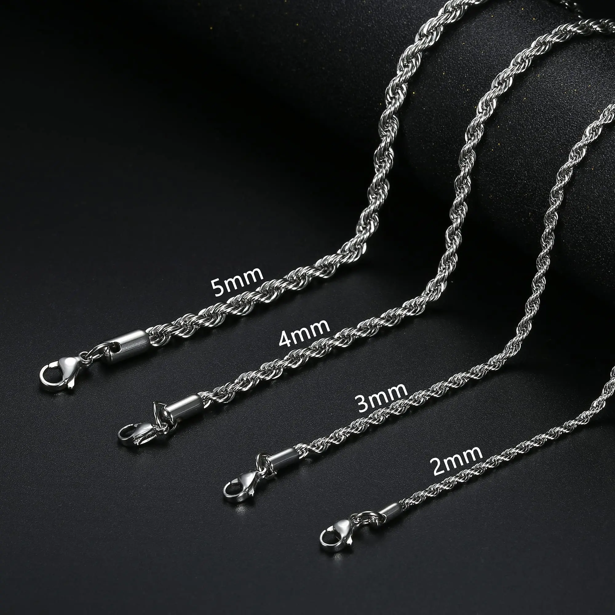 Stainless steel necklace for men and women, 3MM 4MM 5MM hypoallergenic twist necklace, 18-24 inches - suitable for men and women Chain
