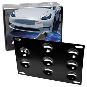 iJDMTOY No Drill Front Bumper Tow Hook License Plate Mounting Bracket Adapter Kit For 2020-up Tesla Model Y w/Tow Hole