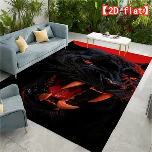 2D flat large best-selling velvet carpet, black panther roaring with red light background, used for terrace RV camping, balcony picnic area, outdoor decoration, home decor, game room entrance mat