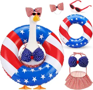 Bikini Porch Goose Outfits with Sunglasses and Swimming Tube for 23 Summer Goose Costume Garden Patio Statue Decor(4th of July)
