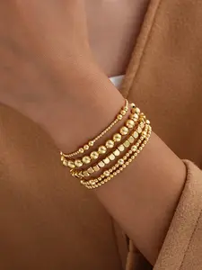 5 Pcs Fashion Elastic Beaded Chain Set, 5 Piece Stackable Jewelry Accessories, Perfect for Layering and Styling, Versatile Accessory Kit, Stackable Bracelets, Trendy Stack Bangle, Stacking Bracelet