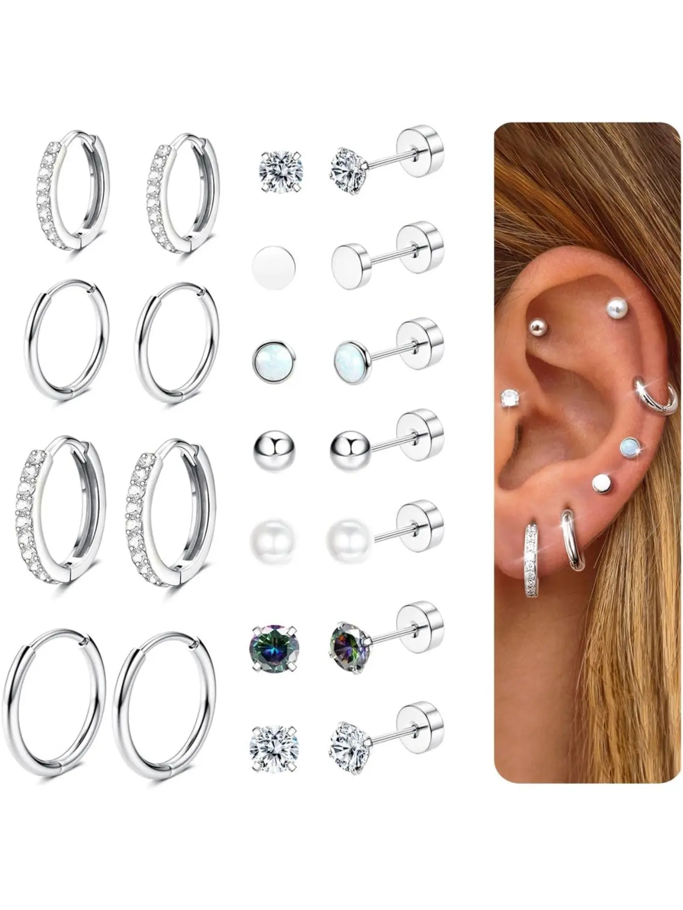 11Pairs Flat Back Earrings for Women Men Hypoallergenic Surgical Steel Earrings for Sensitive Ears 14K Gold Hoop Stud Sleeper Earrings Flatback Cartilage Tragus Helix Piercing Earrings Studs Earrings