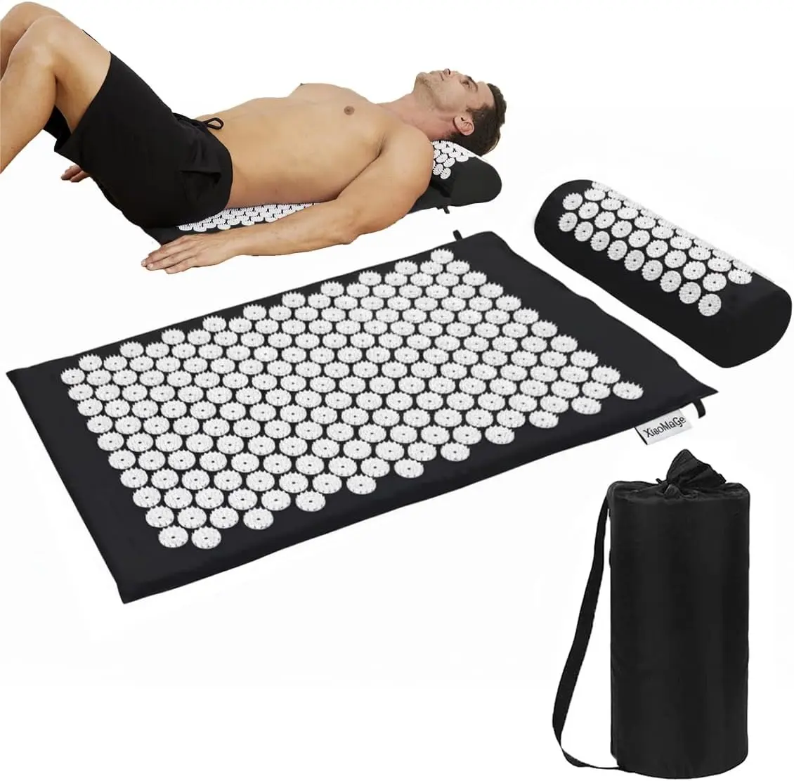 Acupressure Mat and Pillow Set with Carry Bag  | Large acupuncture mat for neck & back pain relief, muscle relaxation, circulation support, and post-workout recovery