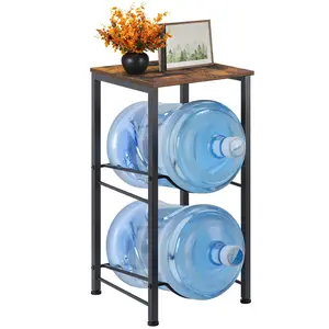 5 Gallon Water Bottle Holder with Storage Shelve, 2 Tier Water Jug Holder Stand, 2 Slots 5 Gal Water Cooler Jug Rack, Water Bottle Organizer for Office, Kitchen, Living Room