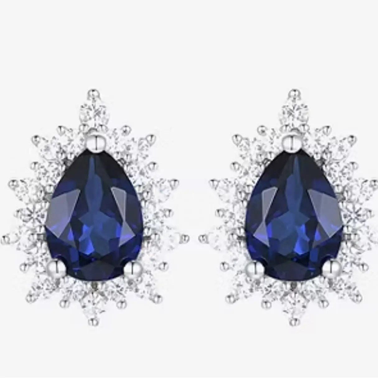 Blue Sapphire Sterling Silver 9mm Pear Stud Earrings