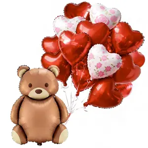 PartyWoo Valentine's Heart Balloons Red Heart Foil 15pcs 24 18 Inch Custom Red Heart Shaped Bear Balloons for Valentine's Day Wedding Anniversary Engagement Bridal Shower Party Decorations