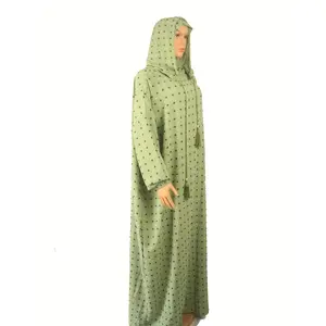 Elegant Plus Size Polka Dot Abaya Kaftan Dress - Loose Fit, Long Sleeve with Hood, Maxi Length, Green, Middle Eastern Style for Women, Perfect for Ramadan and Casual Outings