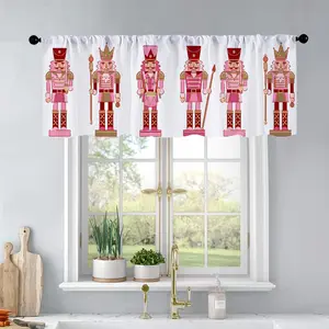 1pc Christmas and New Year printed kitchen curtains Set of Pink Traditional Nutcracker Soldi curtains valance window treatment living room bedroom home decor 54 x 18 inch