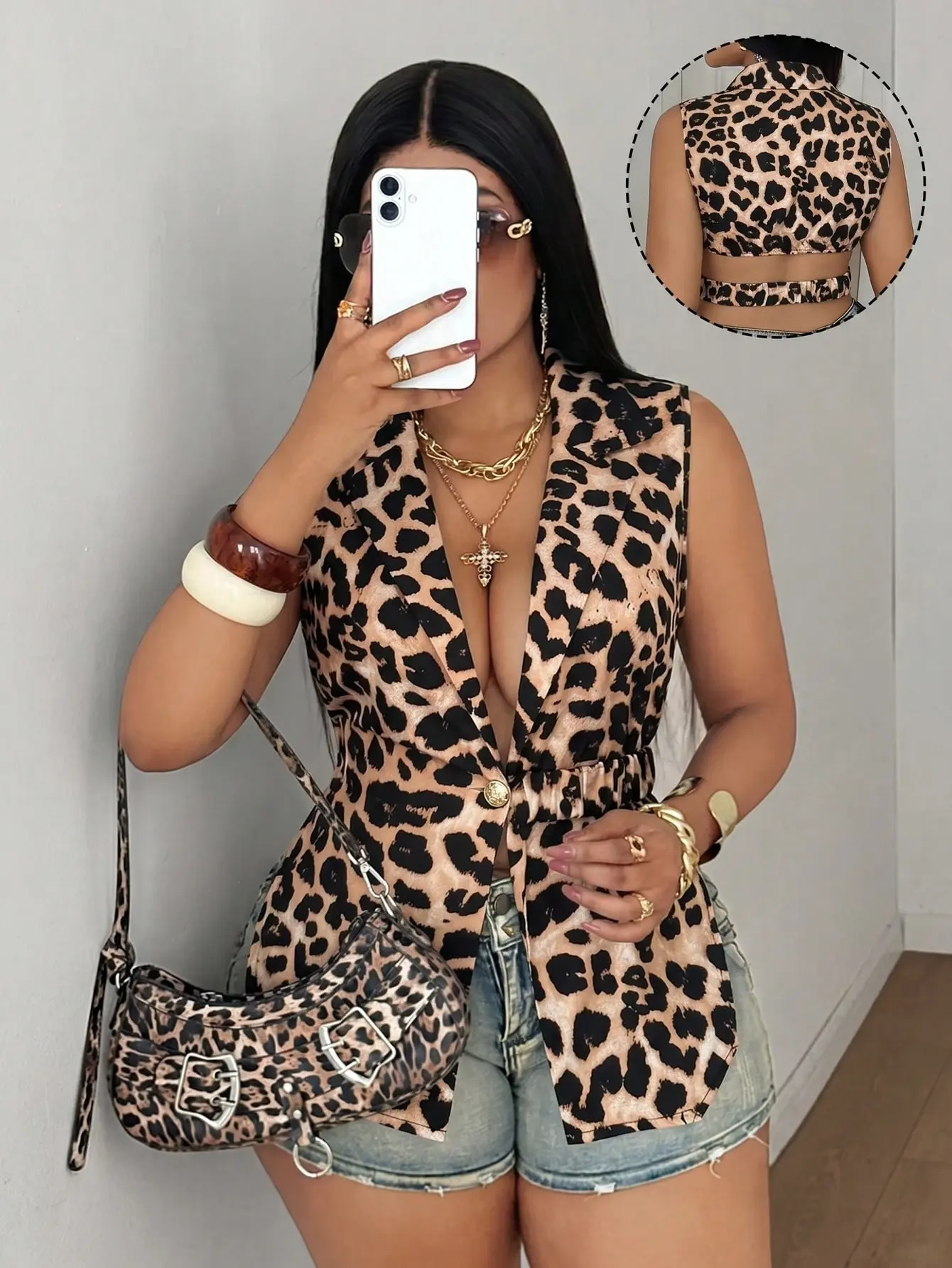 LALUZ Elegant Classy Plus Size Tie Dye Blouse Backless Sleeveless Collared Minimalist Top Night Out Party Wear