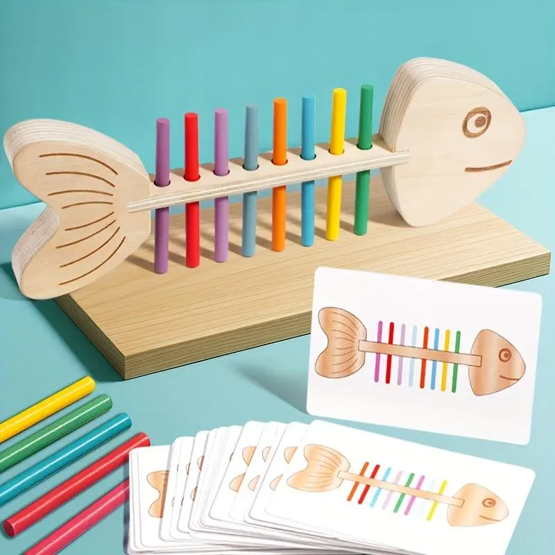 Wooden Fish Bone Shape Sorter Toy - Nitrosamine Free Educational Toy for Boys, Exercises Color Cognition, Boosts Child Development, Perfect Thanksgiving Gift, Perfect Gift, Children Development