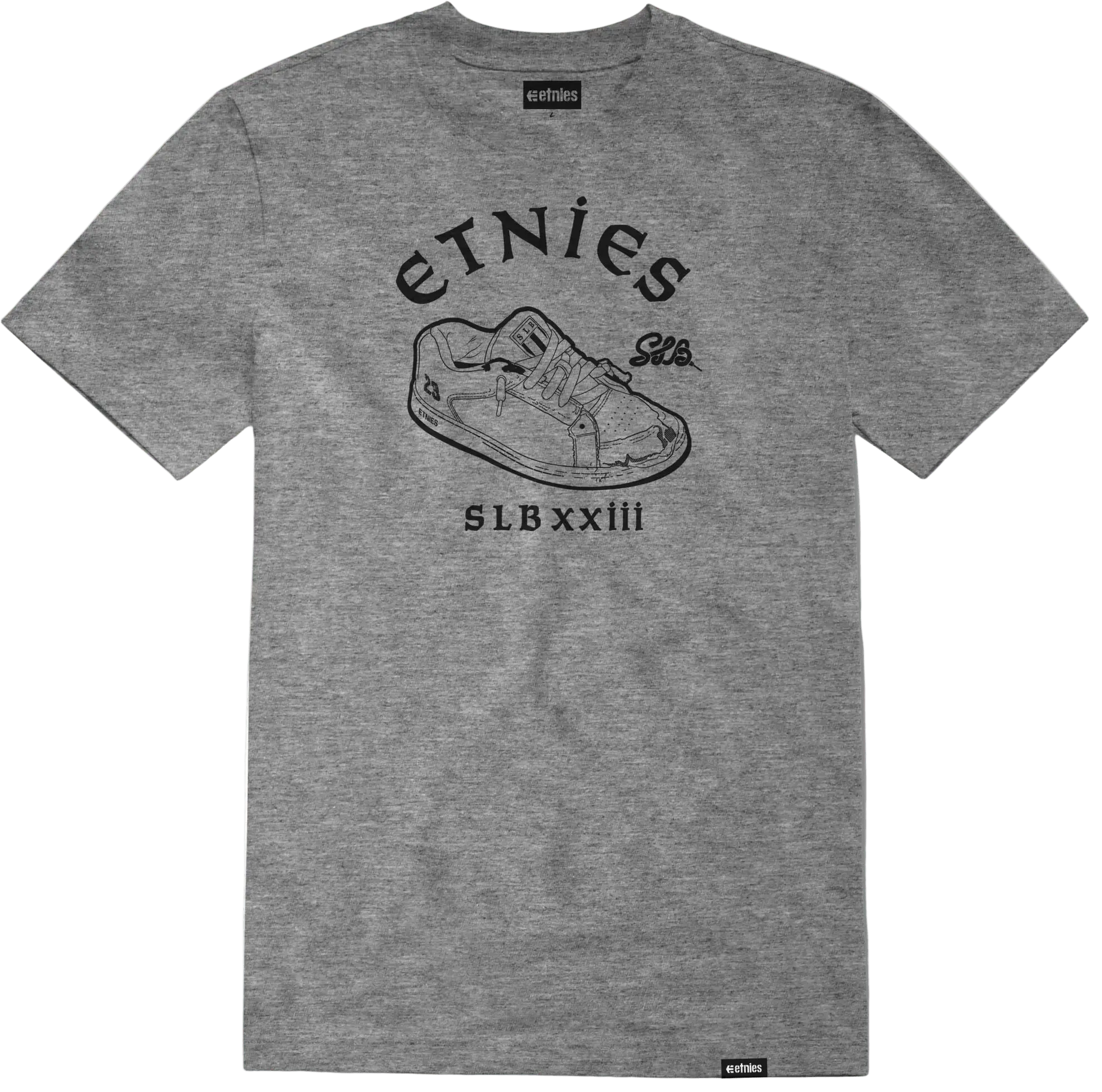 ETNIES SLB TEE 20 Singles 100% Cotton Combed Ring Spun Fine Jersey 6 Ounces Double Needle Stitching Taped Shoulder Graphic Tee