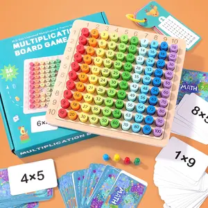 Wooden Multiplication Board Game Set, Fun Math Learning Toy for Kids, Includes Colorful Number Counting Blocks, Task Cards, Dice, Stem Education
