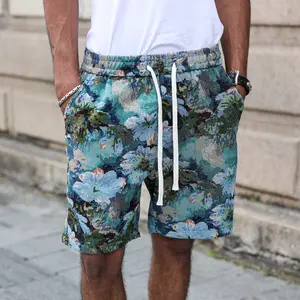 Men's Vacation Casual Style INS Jacquard Floral Pattern Casual Shorts, Gift For Boyfriends Or Husbands Summer Clothes Breathable Menswear