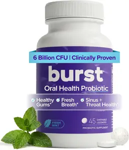 BURST Oral Probiotic - Bad Breath Support for Adults - Chewable Dental Oral Probiotics for Immune Support, Fresh Breath with Blis K12 & M18 - Mint (45 Count)