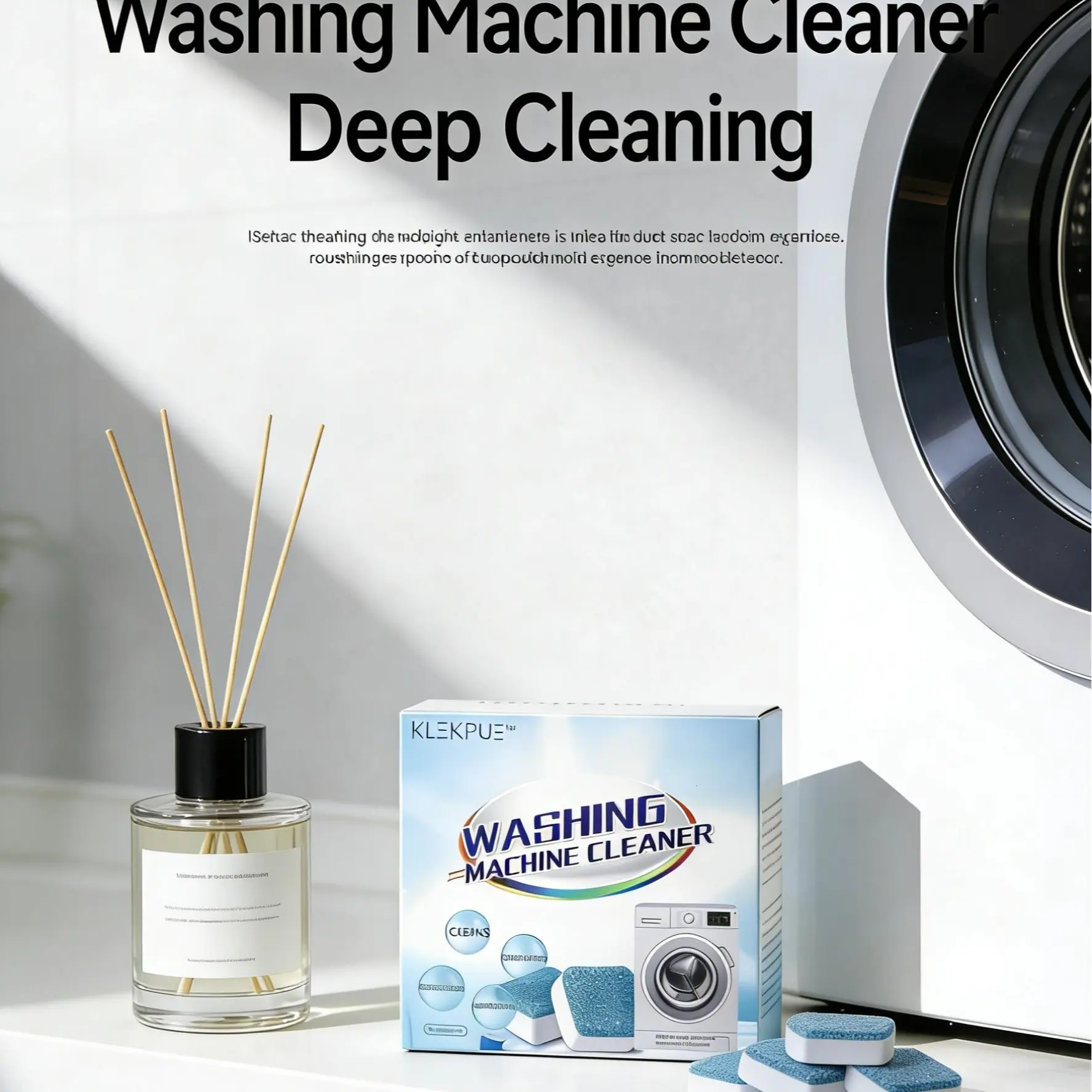 Household Washer Deep Cleaner Effervescent Tabs, Lemon Scented, 12 Tablets/1 Box, Eco-Friendly, Anti-Bacterial, Septic Safe, Odour Control, No Tears, For All Washers, 6-Month & 24-Month Supply Options, Compatible with GE, LG, Samsung, Whirlpool, Maytag