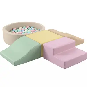 Apojungle Soft Foam Climbing Set with Ball Pit - 5-Piece Pastel Modular Play Structure, Wipe-Clean PU Leather Toddler Climber & Ball Pit Combo for Indoor Sensory Play,Cute Pastel Colors, Perfect for Nursery & Playroom, Ideal Gift for Toddlers