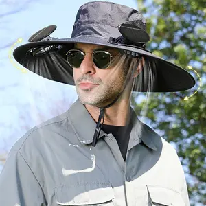 Summer USB Solar Energy 2 Fan Sun Hat Men Women Breathable Fishing CapSun Protection Mesh Fisherman Hat Hiking Outdoor Beach Cap