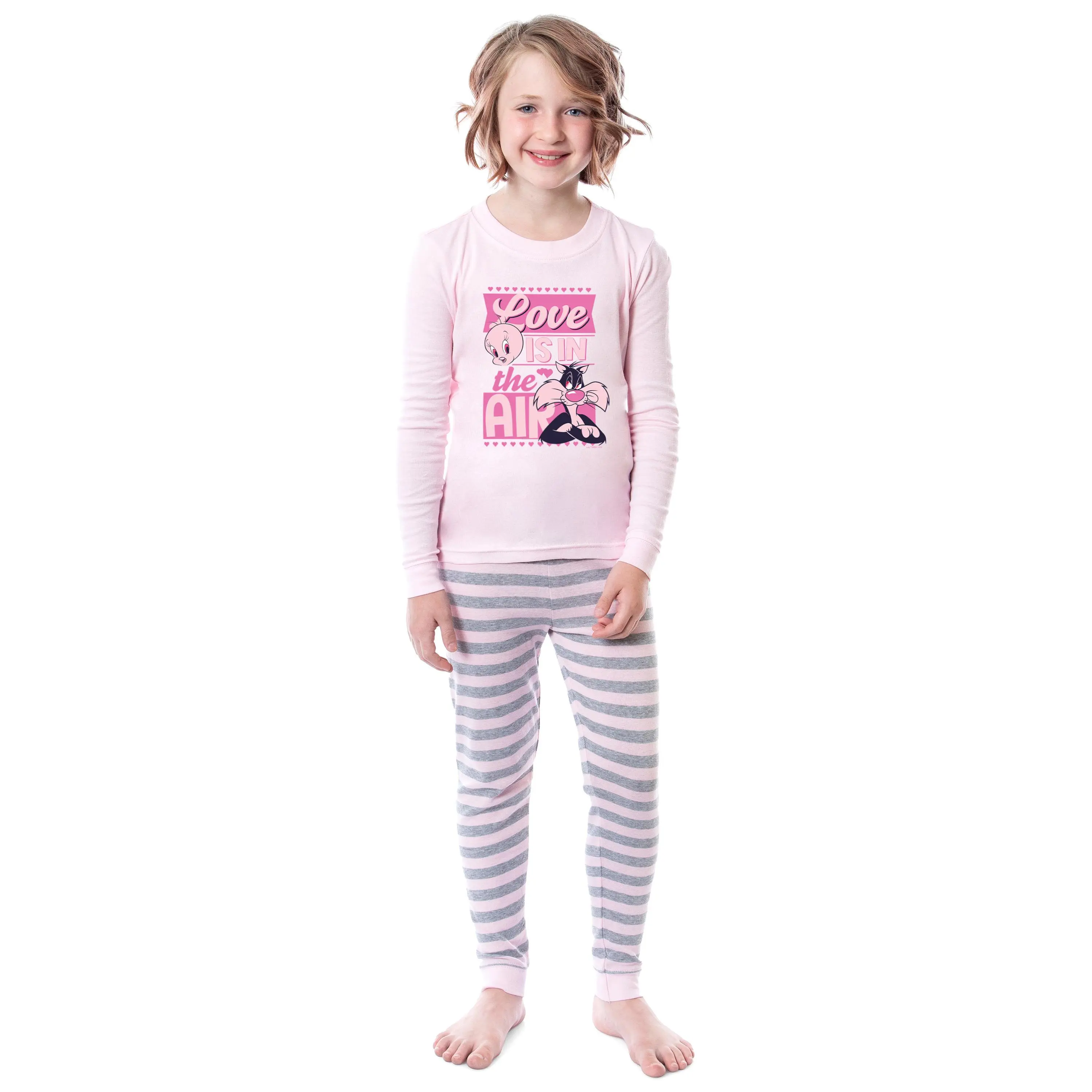 Looney Tunes Girls' Tweety Bird Love Is In The Air 2 Piece Tight Fit Youth Pajama Set