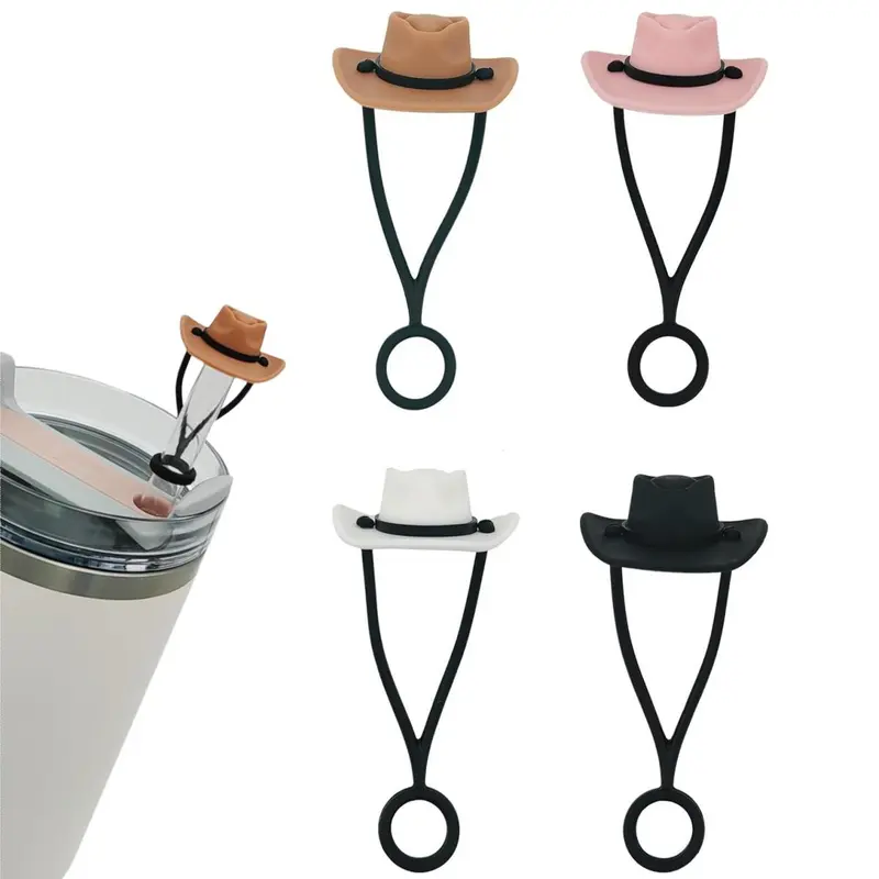Silicone Cowboy Hat Design Straw Topper, 4/8 Counts Cute Straw Cap, Straw Cap Covers for Tumbler Cup 30/40oz, Summer Gifts Water Bottles Accessories Drinkware Accessories [no Cup]