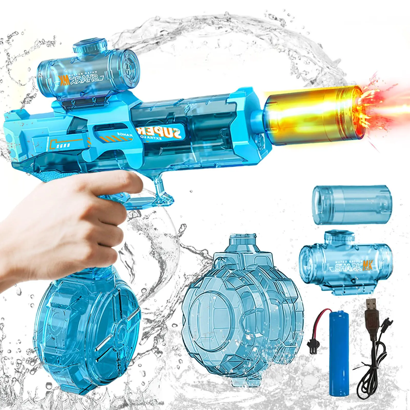 Adult and children's electric water guns, Summer vibes,automatic high-power water guns, swimming pool toys, Summervibes,beach electric water guns, realistic muzzle flames.