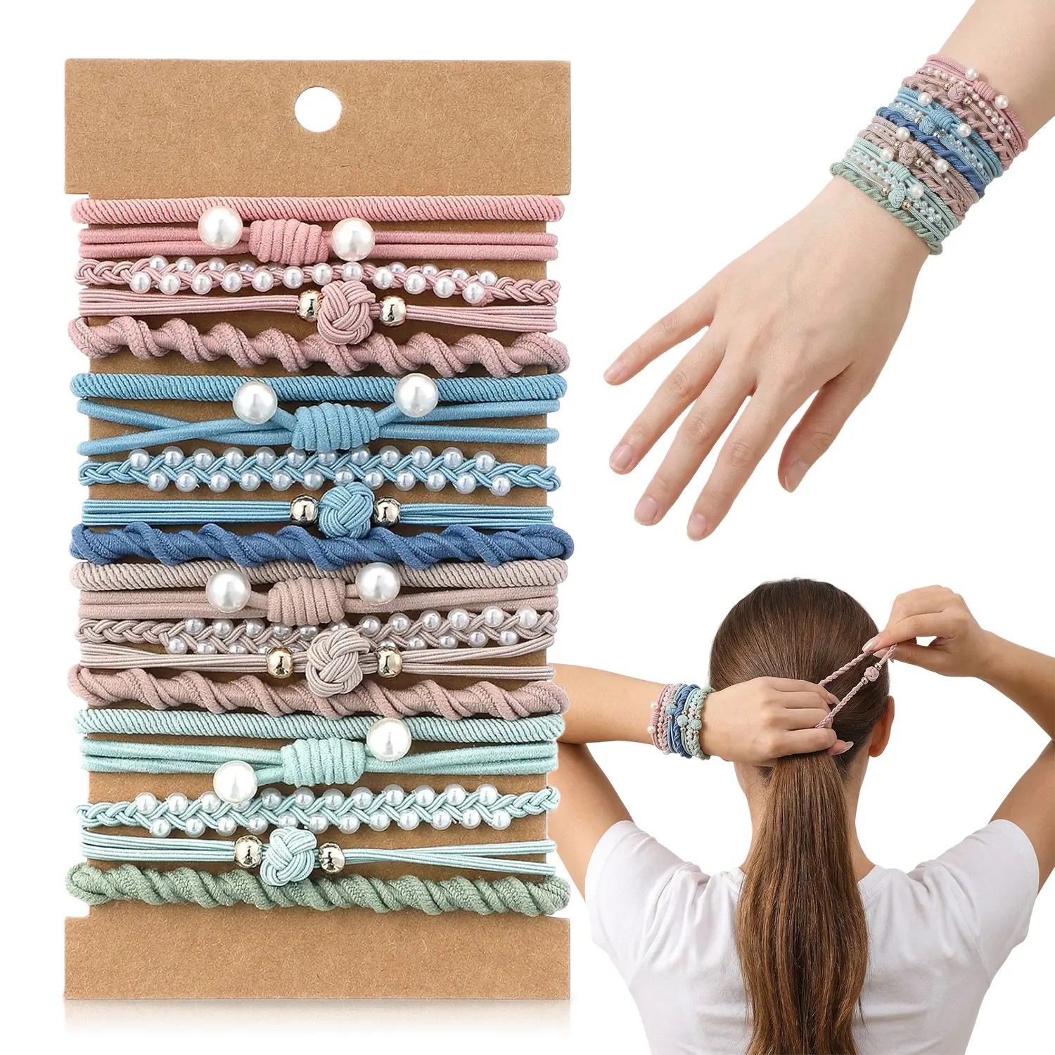Oceantree Women's Boho Beaded Elastic Hair Accessories Set - 20-Pcs Dark Brown, Soft Braided Bracelet Ponytail Holders, No-Pull No-Damage for Thick/Thin Long Curly Hair #mothersdaygift #SummerVibes, Beads