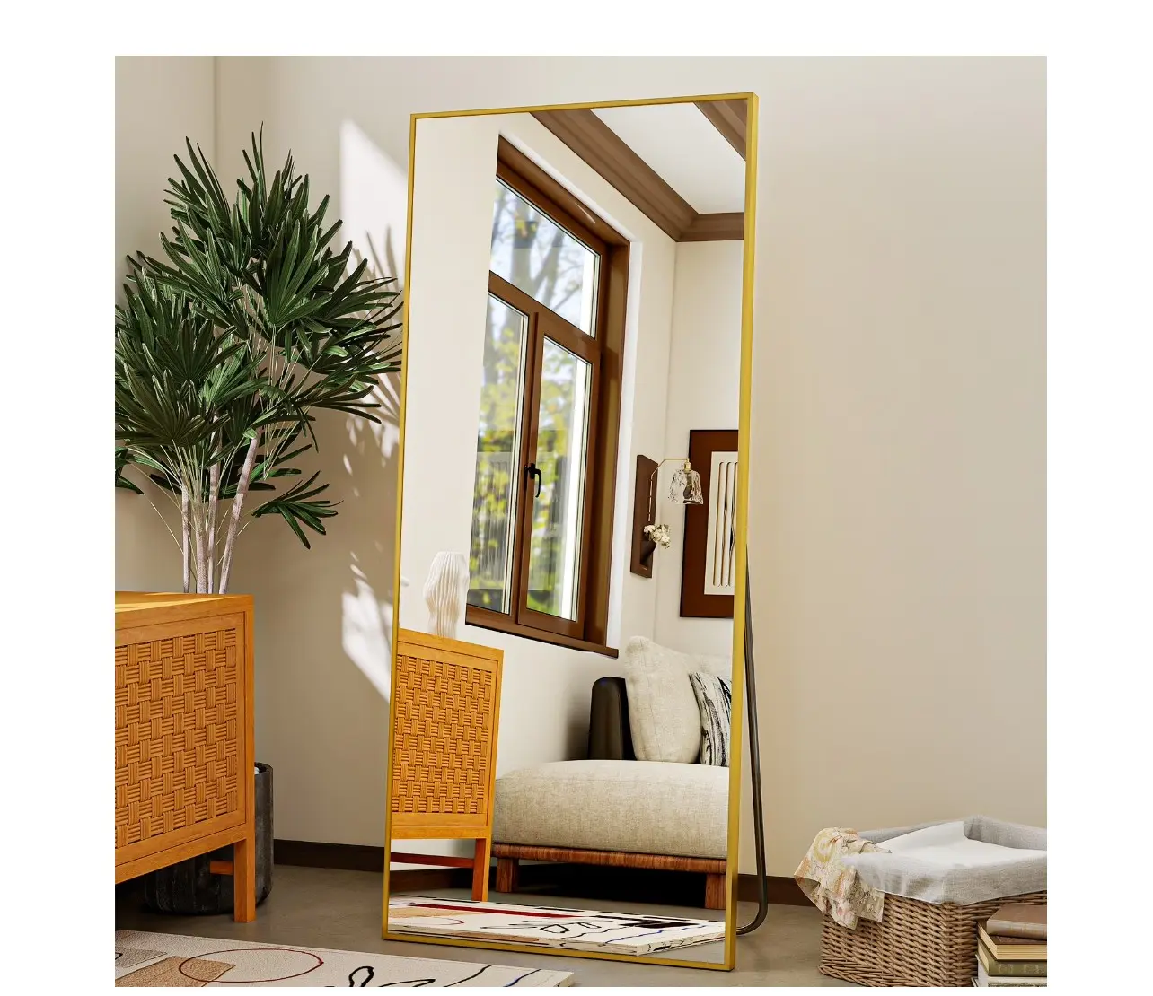 64"x21" Rectangular Full Length Mirror Freestading Full Body Floor Mirror, Gold