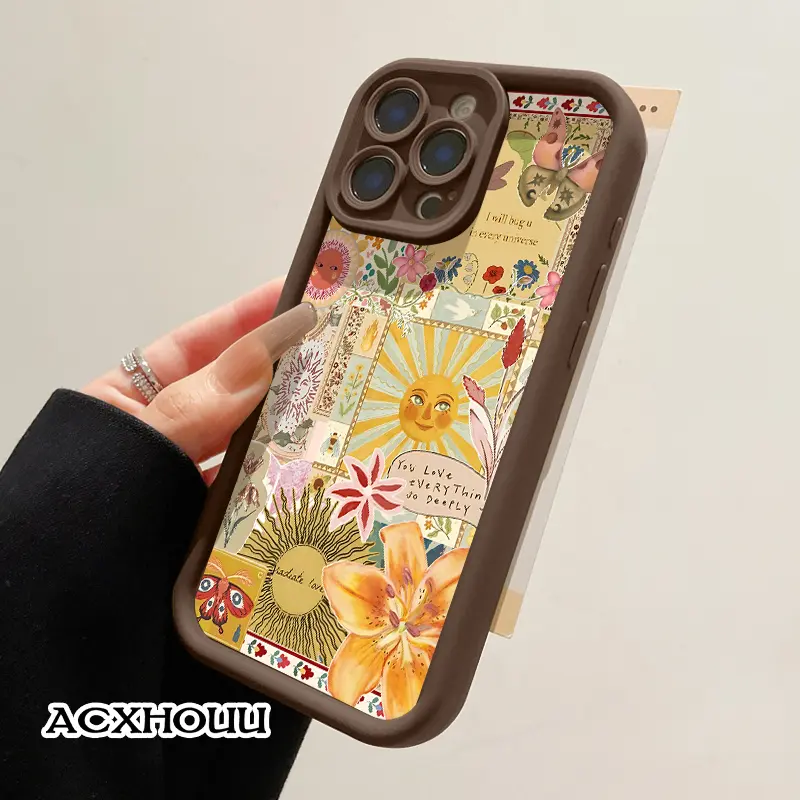 Softcase for iPhone11/12/13/14/15/16/17/promax/x/xs/xr/xsmax CaseSunflower Floral Collage Anti-Fall Shockproof Protective Slim Cover