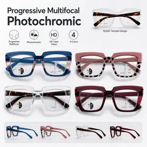 Photochromic Progressive Multifocal Reading Glasses for Women, No-Line Far Near Readers, Light-Adaptive Oversized Square Frames, HD Clear Vision outdoorfun