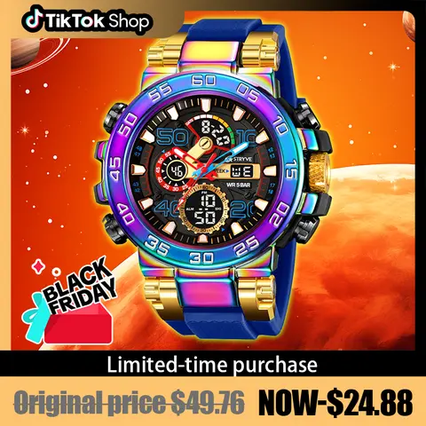 Men's Colorful Punk Style Quartz Watch, Multi-Functional Waterproof Dual Display Wristwatch, Trendy Fashion Sport Watch, Birthday Gift with Gift Box fashionable wristwatch