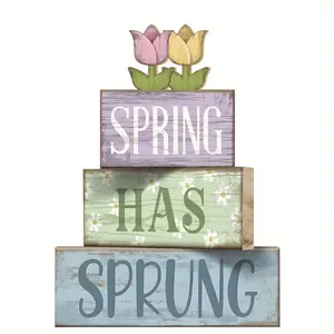 4 Pcs Spring Table Decor Wood Floral Decoration Tulip Centerpiece Spring Tiered Tray Decor Decorative Colorful Flower Block Signs Gift Farmhouse Decoration for Home Kitchen Nature Ornaments Rustic Farmhouse Design Home Decor Products