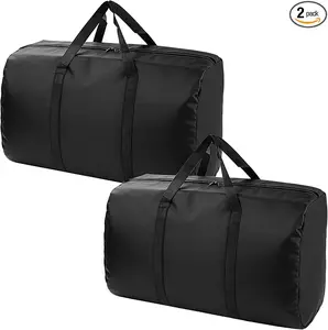 2 Pack 96L Extra Large Moving Bags with Zippers & Carrying Handles for Storage, Packing, Traveling, Camping, Langdry, Big Heavy Duty Moving Totes Bags for Clothes, Supplies and Space Saving Black