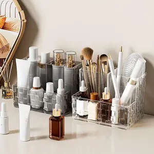 A separated makeup storage box, suitable for storing cosmetics on the desktop. It can hold eyebrow pencils and skincare products. A storage box for the bathroom countertop. A makeup storage box for storing various items. Beauty Supplies Organizer