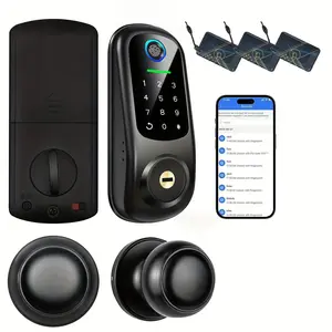 Fingerprint Door Lock, Keyless Entry Door Lock with Handle, Smart Front Door Lock Set Fingerprint Smart Deadbolt Electronic Digital Keypad Lock, Work with Alexa(Without Alexa), Black
