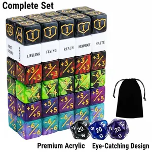 63-Piece MTG Dice and Counters Set – Ability Keywords Tokens, Shield Life Counters, 6-Sided Dice for Magic: The Gathering TCG Accessories waterproof Game Bulk Dice