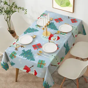 Cute Snowman Christmas Tablecloth, Rectangular Polyester Table Cover for Winter Holiday, Fun Washable Decorative Tablecloth for Kids Party, Family Dinner