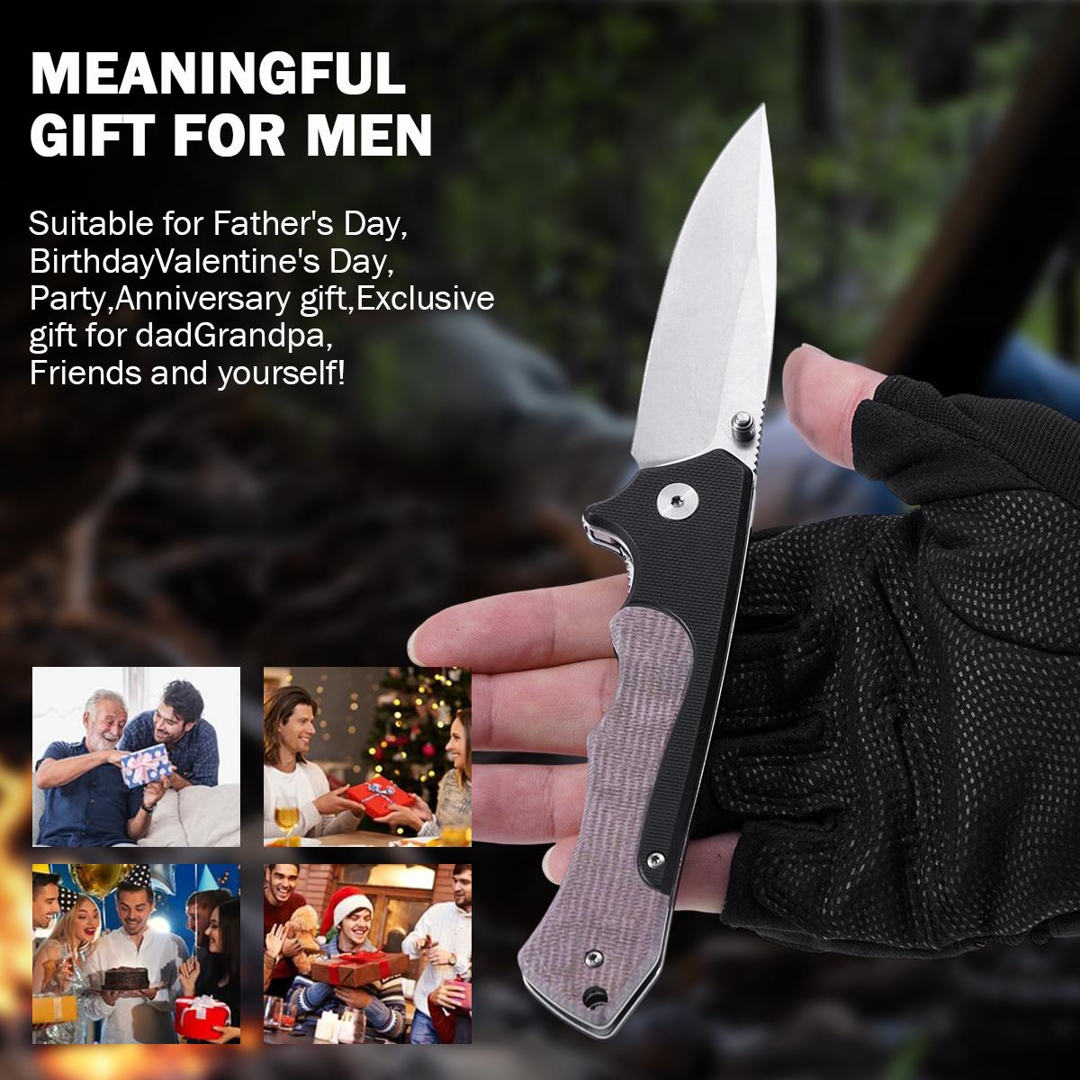 Stonewashed Stainless Steel Folding Knife, Must-Have Survival Gear for Outdoor Adventures