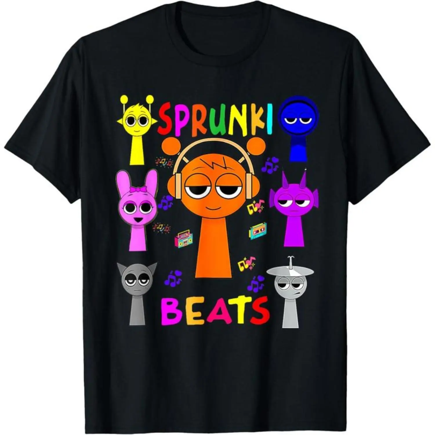 [100% Cotton] [100% Cotton] Sprunki Beats Funny Sprunki Team Sprunki Game For Kids T-Shirt T-Shirt For Men And Women
