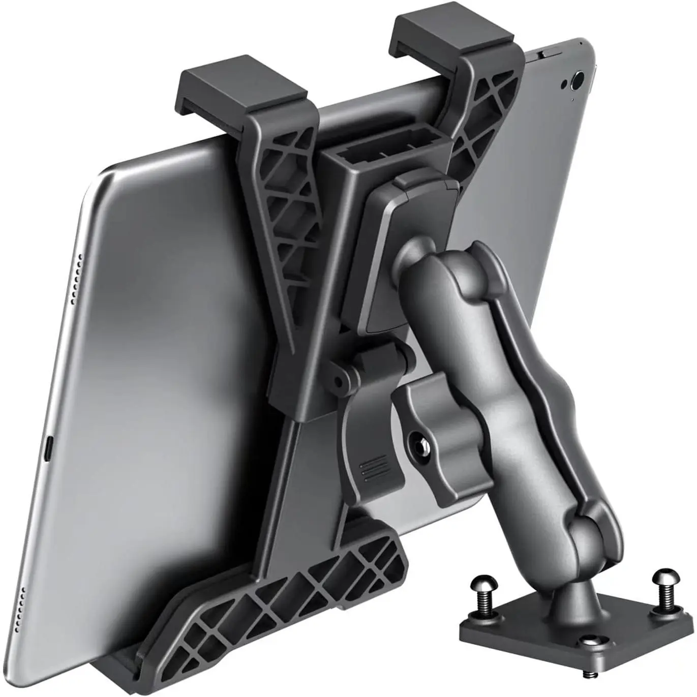 OHLPRO Heavy Duty Aluminium Adjustable Drill Base Tablet Desk Stand - Permanent Dashboard Car Accessories Mount for 7-11'' iPad mini/Air/Pro (Trucks, Boats) + Cute Kindle Bookish Stickers, Fluffy Cartoon Plush 360 Case Insert Sleeve, Tablet Accessories