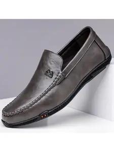 New Men's One-Step Business Office Leather Shoes, Casual Lazy Loafers, Simple Versatile Formal Flat Slip-Ons, Fashionable All Seasons Footwear