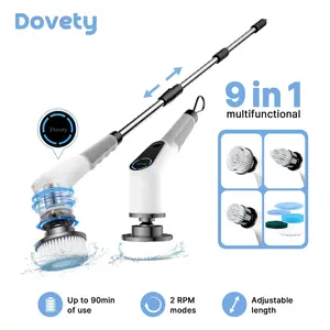 Dovety Electric Spin Scrubber, 8 Replacement Head, 2 Adjustable Speed, Multifunctional Cordless Cleaning Brush, Power Cleaning Brush with Extension Handle,Fast Charge, for Bathroom Shower Tub,  Toilet, Floor, Household Cleaning Supplies