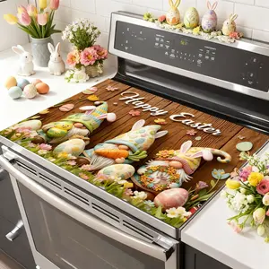 Easter Soft Magnetic Stove Panel Protector Pad, Floral Pattern Design, Scratch Resistant, Easy to Clean, Multi-Purpose Kitchen Cover