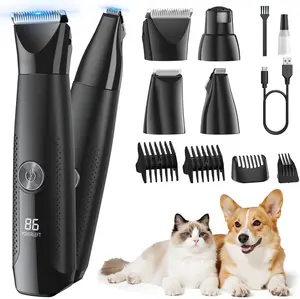 4-in-1 Pet Grooming Kit & Nail Grinder, Safe Cat Clippers Dog Paw Trimmer Shaver, Silent Rechargeable Pet Clippers for Dogs Cats Body, Face, and Paw Grooming