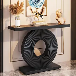 Tribesigns 40 Inch Console Table, Geometric Base, Wood Entryway and Sofa Table, Long and Narrow, Perfect for Living Room, Black Finish