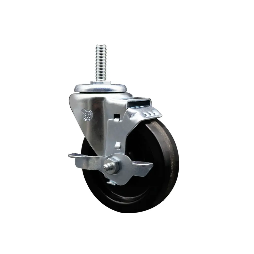 Service Caster SCC-TS20S414-PHR-TLB-58212 Industrial Phenolic Swivel Threaded Stem Caster - 4x1.25 in Black Wheel, 0.63 in Stem, Top Locking Brake, 300 lbs Capacity, High Resistance to Impact, for Shop Carts, Material Handling Equipment