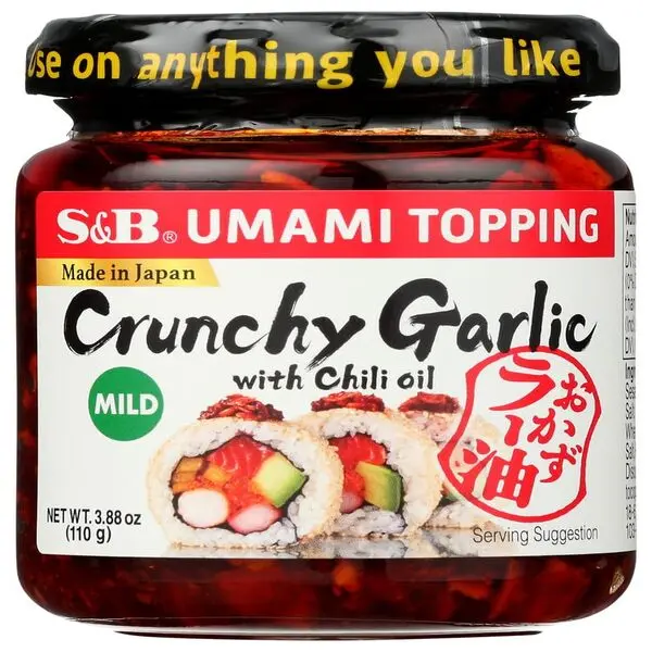 S&B Organic Spicy Savory Chilli Oil with Crispy Garlic, 3.9 oz (Pack of 2) - Refrigerated Cooking Sauce for Sushi & Staple Dishes