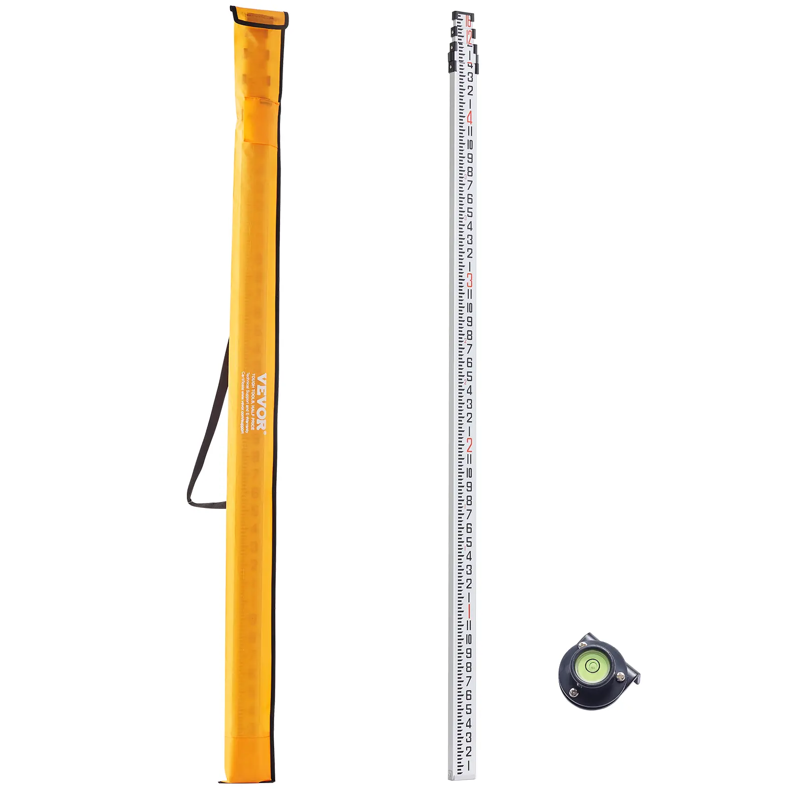 【Summerfinds】VEVOR Aluminum Grade Rod 16-Feet/8ths 4 Sections Telescopic Measuring Rod,Double-Sided Scale 1/8in Leveling Rod Stick,Aluminum Alloy Survey Rod with Bubble Level &Carrying Bag for Houses,Walls,Floors